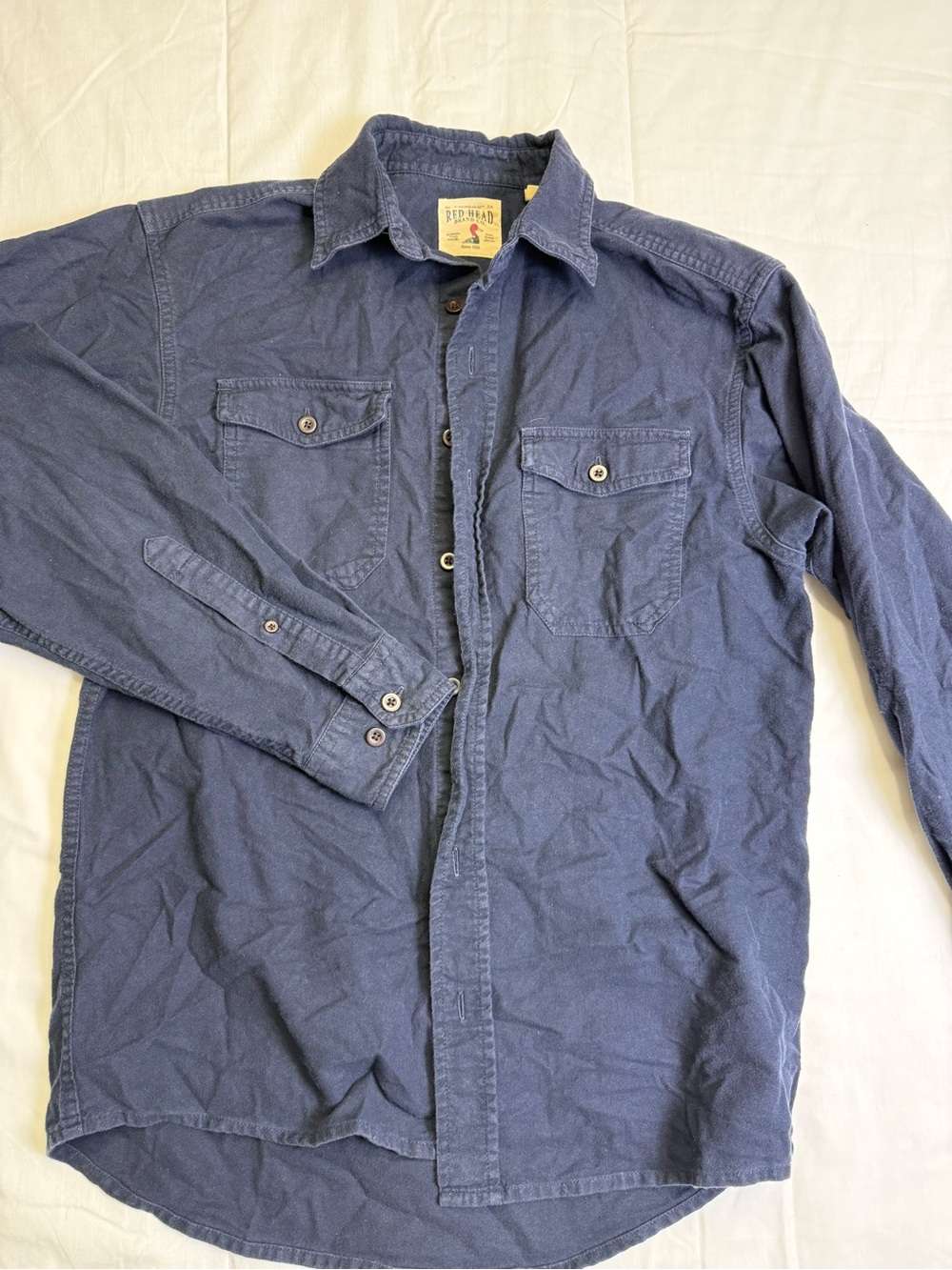 Red Head Brand Co. Men's Blue Solid Canvas Cotton Button-Up Shirt Pockets S